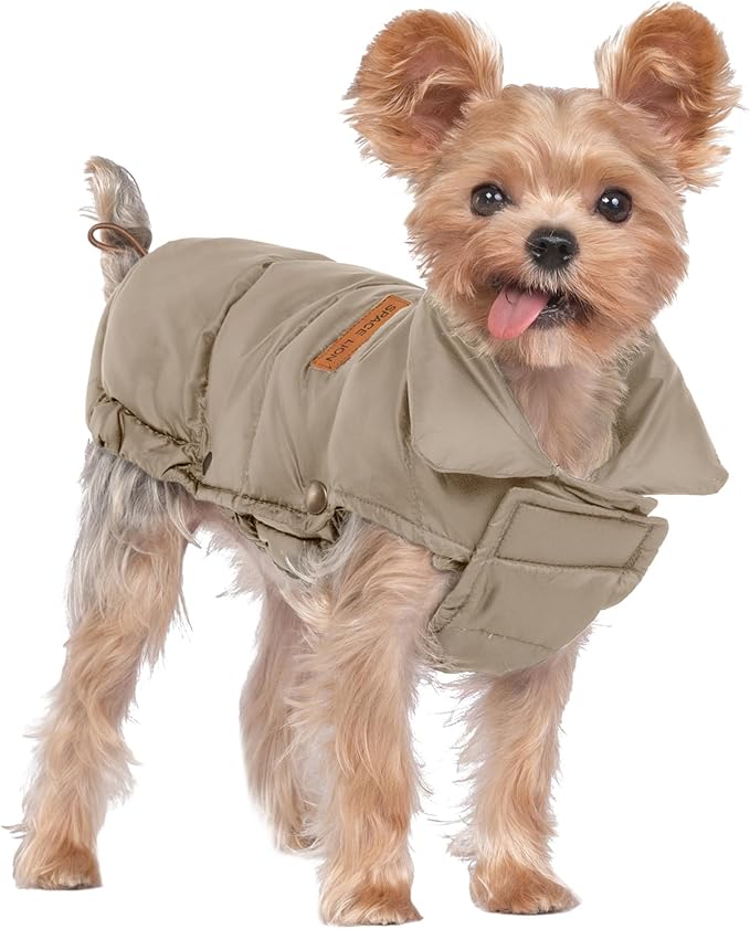 SPACE LION Puffer Jacket, Down Winter Coat, Durable Outdoor Coat for Cold and Windy Conditions, Waterproof, Windproof, Lightweight Jacket, Adjustable Fit for Small Dogs(Khaki,XS)