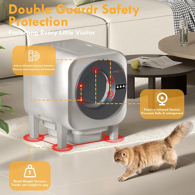 Automatic Cat Litter Box Self Cleaning,Large Capacity Self Cleaning Cat Litter Box Multiple Cats,with Odor Removal Smart Litter Boxes, App Control,Robot with Dual Safety Protection,for Large Cat,Black