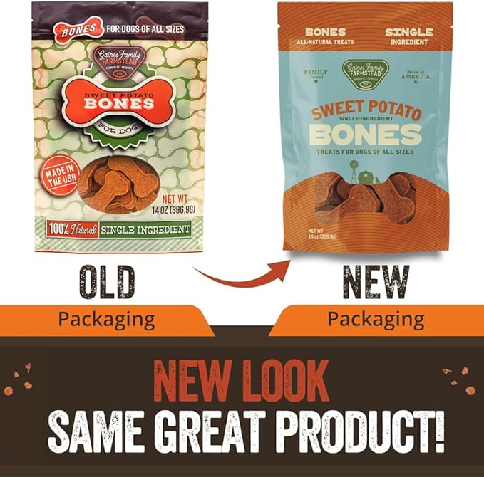 Gaines Family Farmstead Sweet Potato Dog Bones – 14 oz Bag, All-Natural, Single Ingredient, Grain-Free Dog Treats for Digestive Health, High Fiber - Training & Rewards, Made in USA