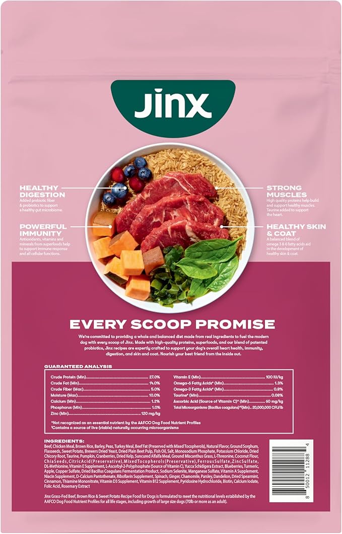 Jinx Premium Dry Dog Food, for All Lifestages - Real Beef, Brown Rice & Sweet Potato Kibble with Superfoods for Immune Support & Probiotics for Digestive Support - No Fillers - 30lb