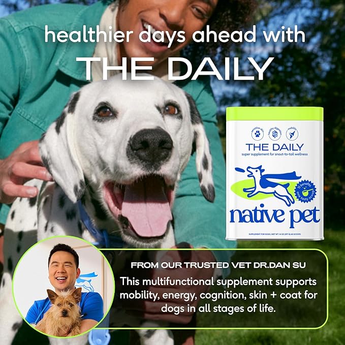 Native Pet Dog Vitamins & Supplements - 11-in-1 Multivitamin Powder for Dogs Food Topper - Collagen, Glucosamine, Probiotics, Omega & More- Supports Healthy Gut, Mobility & Overall Health -90 Scoops