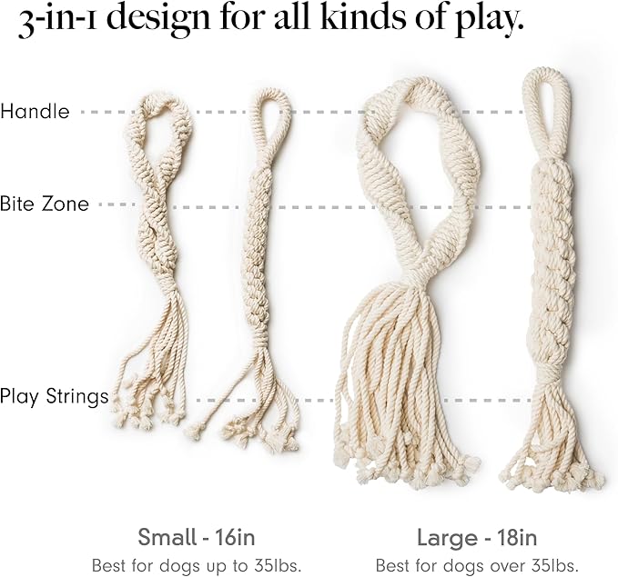 LAY LO Natural, Non-Toxic Cotton Rope Toys for Small and Medium Dogs | 2-Pack | Includes Live Support with Dog Trainer | Durable & Eco-Friendly | Unique Boho Designs with Handle | Puppy Teething Toy