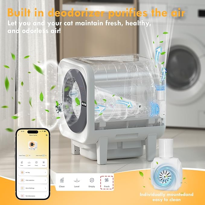 Automatic Cat Litter Box Self Cleaning,Large Capacity Self Cleaning Cat Litter Box Multiple Cats,with Odor Removal Smart Litter Boxes, App Control,Robot with Dual Safety Protection,for Large Cat,Black