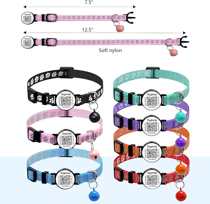 2 Pack Smart Safety Breakaway Cat Collar | QR Code Tag Stores All Vital Info Online | Reflective, Bell & Adjustable for Active Kittens (Blue & Orange)