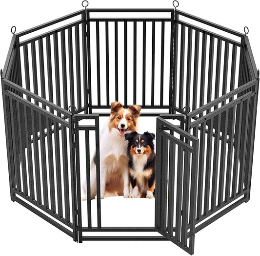 Dog Fence Outdoor for Yard, 40" Inch Height 8 Panels Dog Playpen Indoor for Large/Medium/Small Dogs Metal Dog Pen for Yard Camping and RV | Black-Silver