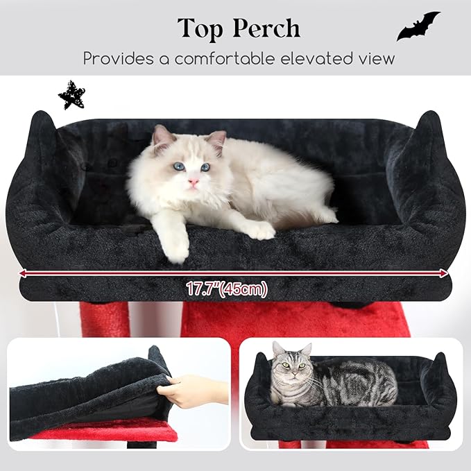 Globlazer Gothic Heavy Duty Cat Tree, 70in Tall Sturdy Goth Cat Tree for Indoor Cats Extra Large Cat Tower with Scratching Post, Cat Condos for Adult Cats Kittens, Hammock, Perch, F70 Pro, Red Black