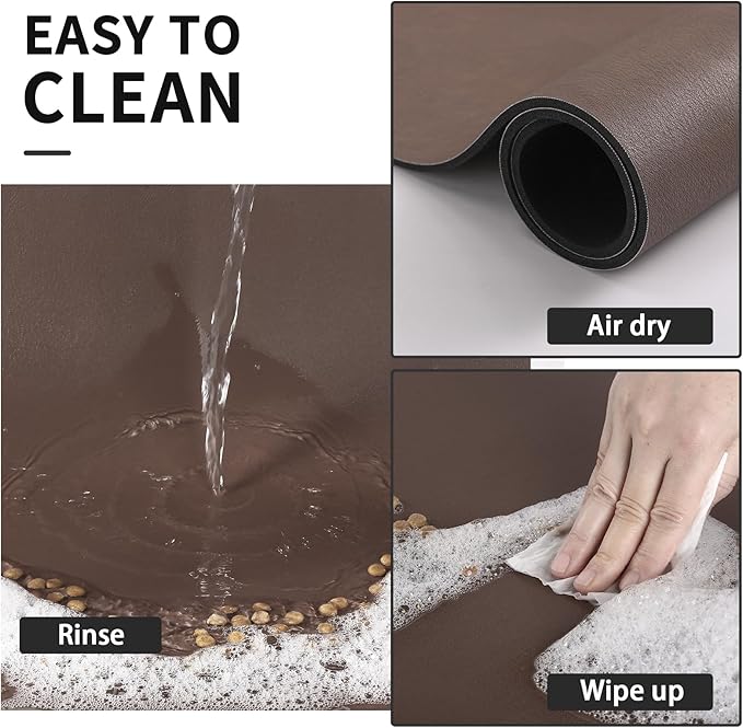 Pet Feeding Mat - Absorbent Dog Mat for Food and Water, No Stains Cat Bowl Mat, Easy to Clean Pet Placemats, Quick Dry Dog Water Dispenser Mat for Messy Drinkers | Brown 12"x 19"