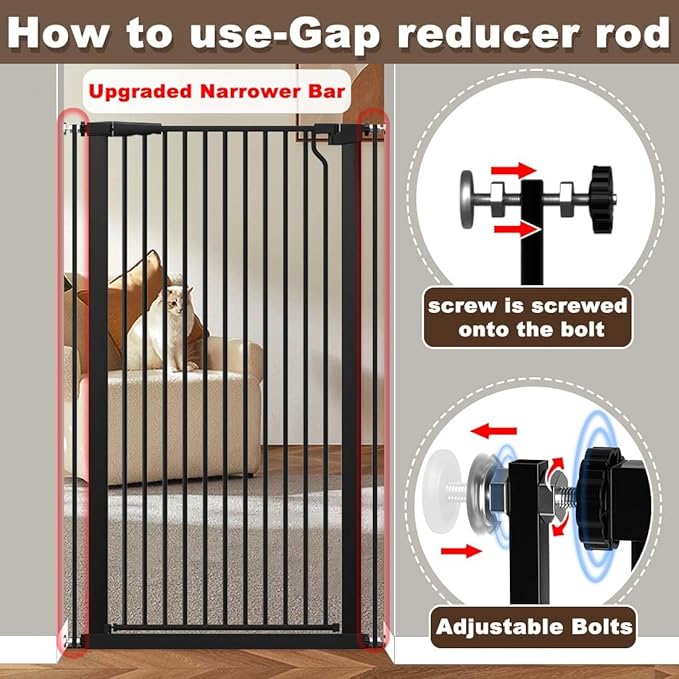 Fairy Baby 51.18" Extra Tall Pet Gate for Cats, 29.5"-48.4" Extra Wide High Cat Dog Gates for Doorways, Tall Baby Safety Gate Pressure Mounted No Drill, Walk Thru Auto Close Metal Doggy Gate, Black