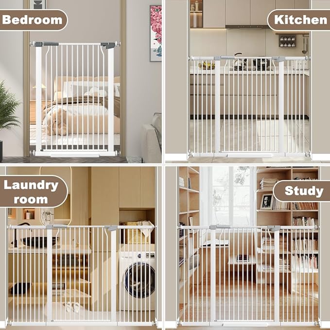 41" Extra Tall Baby Gate for Doorways and Stairs No Drill, Adjustable 29.9-40.9'' Auto Close Dog Gate Indoor, Pressure Mounted Walk Through Swing Wide Pet Gate, Tall Cat Gate with Expansion Kit, White