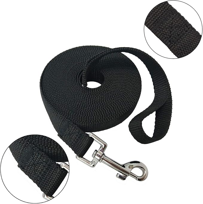 Nylon Training Dog Leash for Small Medium Large Dogs, 15ft 20ft 30ft 50ft Long Leash Dog/Puppy Lead for Obedience Recall Training, Camping (1" x 20ft, Black)