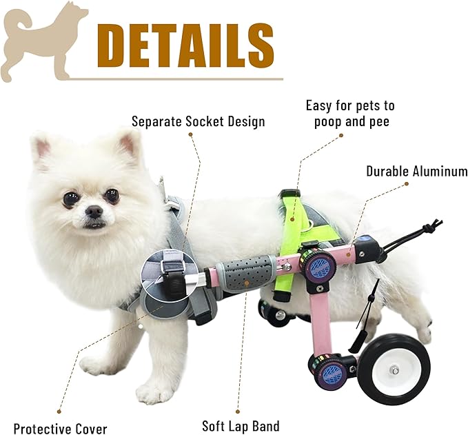 Adjustable Dog Wheelchair for Back Legs Mobility Support Lightweight Pet Wheelchair for Disabled Hind Legs Walking Stable Dog Cart for Pets