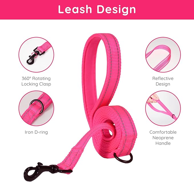 BELLA & PAL Step in Vest Harness for Small and Medium Dogs, No Pull Small Dog Harness with Leash Set, Comfortable Air Mesh Dog Vest Harness with Reflective Strip (Hot Pink, XS)