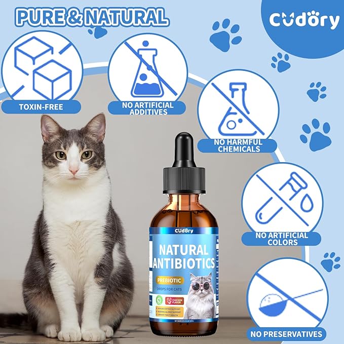Natural Antibiotics for Cats, Cat Antibiotics Supplement for Allergy Itch Relief, Immune Support, Skin Issue, UTI, Natural Herbal Supports for Cats All Breeds and Ages-Chicken Flavor | 2 fl oz
