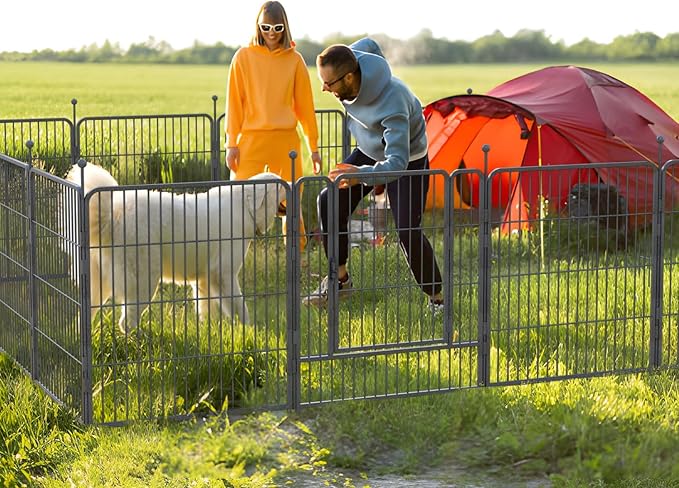 Dog Playpen,32/40/45 Inch Height in Heavy Duty, Folding Indoor Outdoor Anti-Rust Dog Exercise Fence, Portable Pet Playpen with Door for Large Medium Small Dogs and Pet (16 Panels, 45 Inch) Silver