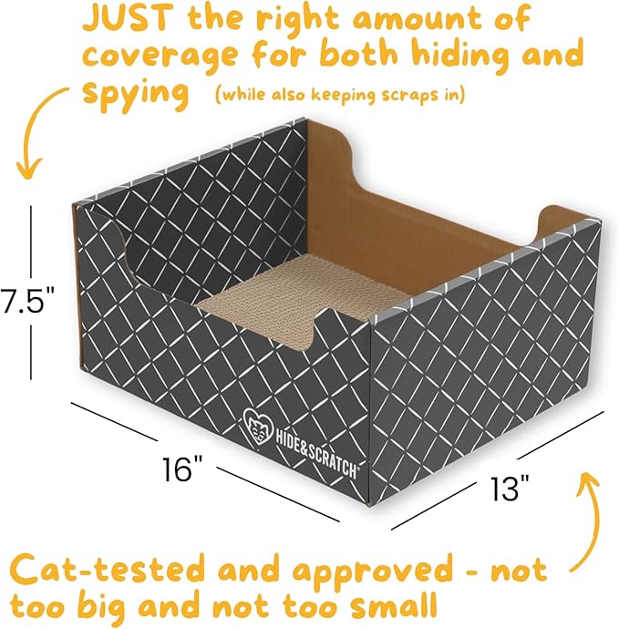 HIDE & SCRATCH Cardboard Cat Scratcher; Cat Scratcher Box and Bed with Refillable Double-Sided Cardboard Scratch Pad for Indoor Cats (2 Cat Pack)