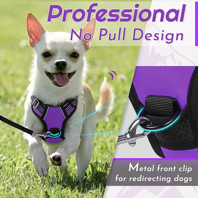 Eagloo Small Dog Harness No Pull, Service Vest with Reflective Strips and Control Handle, Adjustable and Comfortable for Walking, No Choke Pet Harness with 2 Metal Rings, Purple, XS