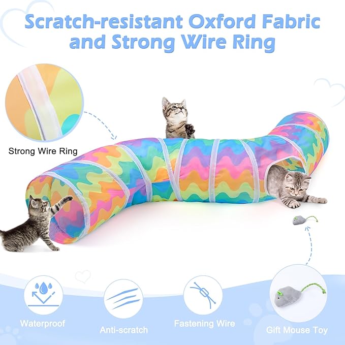 Glittme Cat Tunnel, Cat Tunnels for Indoor Cats, S-Shape Cats Cave with Cat Toys, Foldable Cat Tubes and Tunnels for Cats, Rabbit, Puppy, Guinea Pig