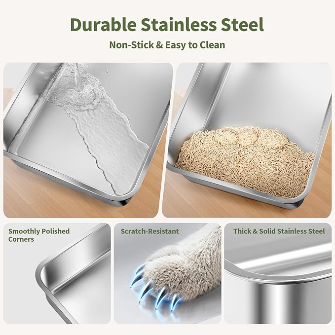 Gimars XL 3-in-1 (Enclosed/Semi-Enclosed/Open) Dual Top/Front Entry Stainless Steel Litter Box with Lid, 16" High Walls, Leak-Proof, Odor Control, Dog-Proof — for Kittens, Big Cats & Multi-Cat Homes