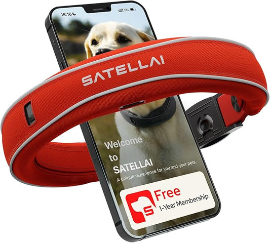 SATELLAI GPS Dog Collar, Red [Free 1-Year Membership] The Most Advanced Dog Wireless Fences with AI Analysis, Precise Position, 5-Day Battery, and IP68 Waterproof, Flexible Virtual Fencing for Dogs