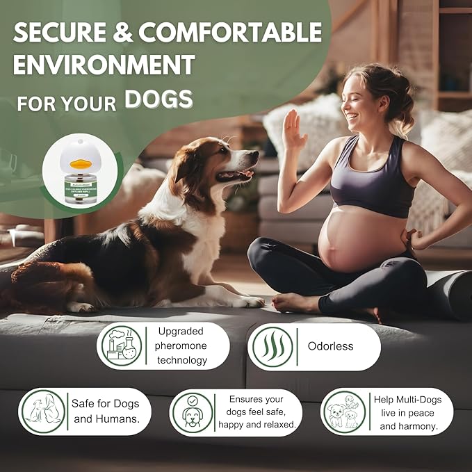 Dog Pheromone Calming Diffuser Kit, Pet Diffuser Kit (2 Plug-in + 4 Packs 48ml Refill) for Stress Support, Helps Reduce Barking & Aggression, 120 Day Supply (Non-Toxic, Safe & Inedible)