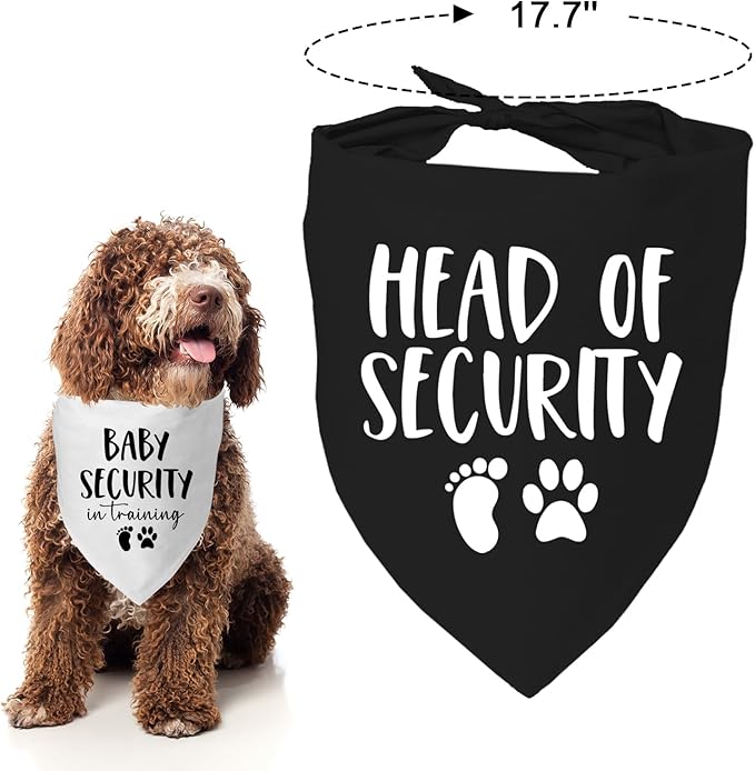 2 Pack Baby Security in Training and Head of Security, Dog Bandanas for Pregnancy Baby Announcement for Small Medium Large, Pet Announcements, Soft Breathable Fabric for Puppy Cats (Black&White)