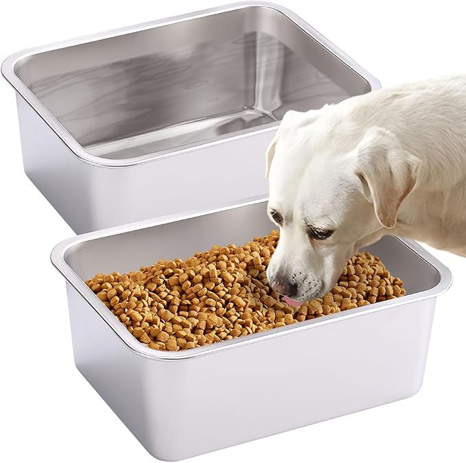 Fhiny 2 PCS Stainless Steel Dog Bowl, 4 Gallon Capacity, Durable Metal Water Dish for Large & Giant Dogs, Indoor & Outdoor Use, Dishwasher Safe