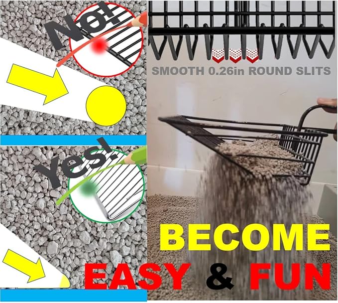 Metal Cat Litter Scoop, Fast Kitty Box Pooper Scooper with Holder, Deep Large Shovel, Upgraded with Flat Head and a Comfy Thumb Hole in Long Handle