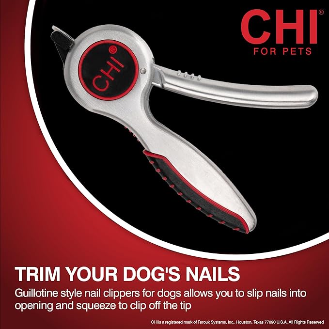 CHI for Pets Guillotine Nail Clipper for Dogs - Safe and Easy Dog Nail Cutter with Ergonomic Handle - Pet Grooming Tool for All Breeds - Effective Dog Claw Trimmer