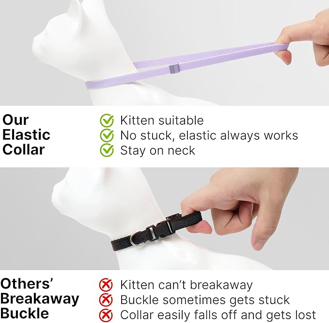 Safety Cat Collar - U.S. IDA Gold Awarding Design, Stretch Elastic Quick Release, Non Breakaway - Light Weight for Kitten, Neck Fit 5.9'-11.8' for All Small Large Cat,S(Blush Pink)