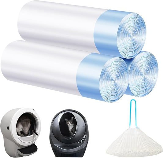 Cat Litter Bags 60 Count,26.37"x15.74" Drawstring Close Litter Box Liners for Automatic Litter Box,Thick Cat Poop Bags,Easy to Clean,Heavy Duty Robot Bag for Self-Cleaning Box