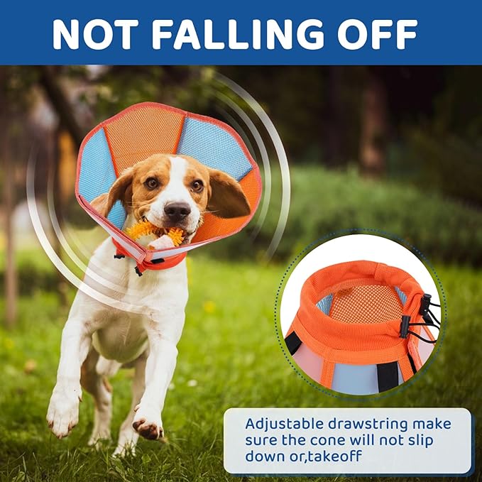 SUNFURA Dog Cone - Soft Cone for Dogs to Stop Licking, Pet E-Collar Alternative After Surgery, Adjustable Pet Recovery Collar for Wound Healing, Orange Blue Small