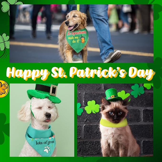 100 Pcs St Patrick's Day Dog Bandana Bulk with Sayings Pet Triangle Scarf Bibs Washable Puppy Kerchief Adjustable Grooming Supplies for Small Medium Large Dog Cat Costume Accessories