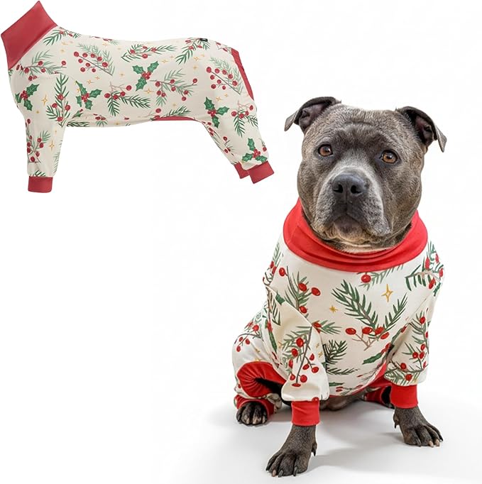 Spark Paws Dog Christmas Pajama, Dog Recovery Suit Male, Onesie, Ultra-Soft and 4-Way Stretch, for Small Medium and Large Breeds - Mistletoe - 3XL
