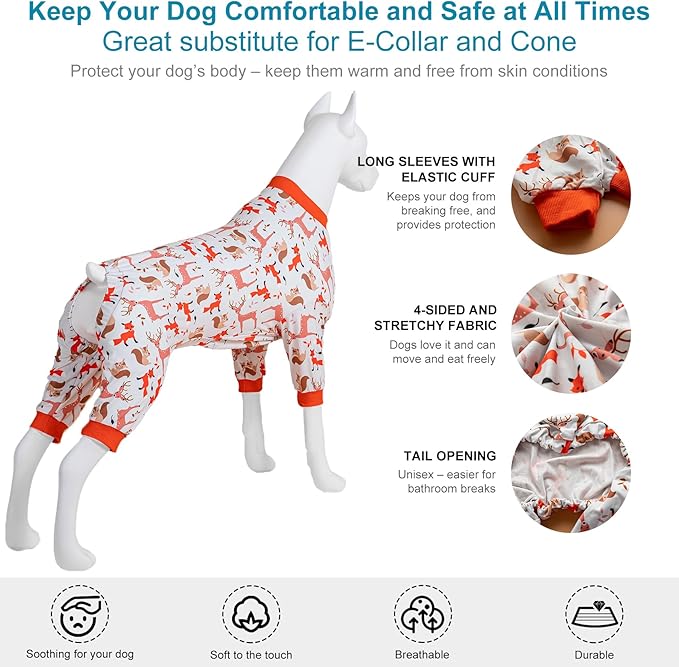 LovinPet Big Dog Clothes for Large Dogs Girls, Onesies for Dogs,Lightweight Stretchy Fabric,Critters Cream Print Dog Jumpsuit,Uv Protection Shirt, Pajamas for Pitbulls, Pitbull Shirt,2XL