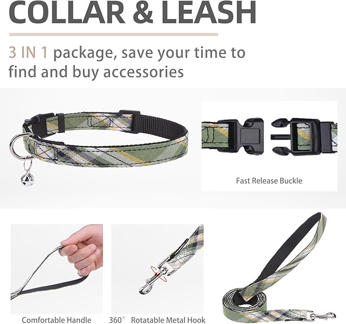 PUPTECK Adjustable Dog Harness Collar and Leash Set Step in No Pull Pet Harness for Small Medium Dogs Puppy and Cats Outdoor Walking Running, Soft Mesh Padded Reflective Vest Harnesses, Grn&YLW, S