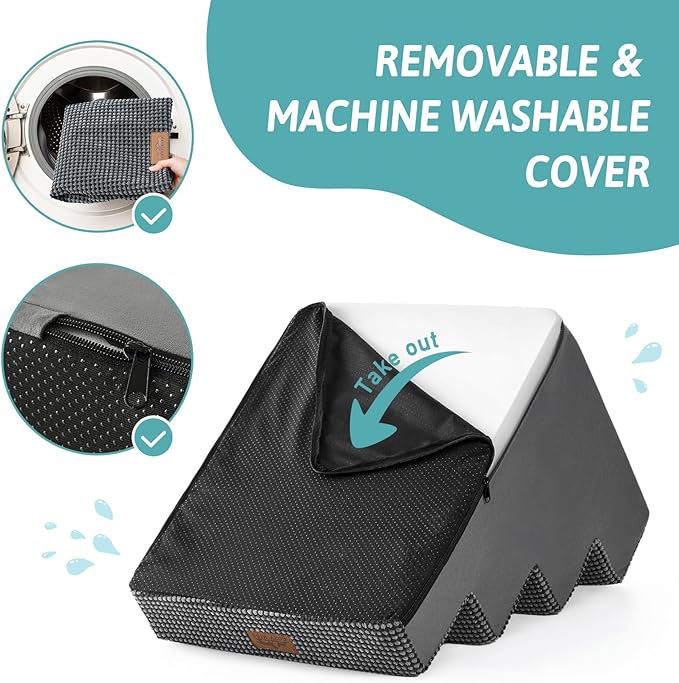 Slope Dog Stairs for Small Dogs 15.7" H, Pet Steps for Couch Sofa Chair with Washable Cover, Non-Slip Indoor Ramp for Puppy Older Cats, 4 Step, Charcoal Grey