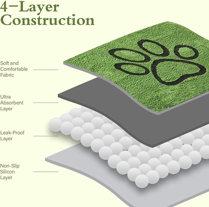 Qeils Reusable Dog Pee Pads, 2 Pack Super Absorbent & Leakproof Washable Puppy Pads with Soft Green Top Layer, for Potty Training, Crates, Couch, Car Seats & Pet Beds, 24"x 48"