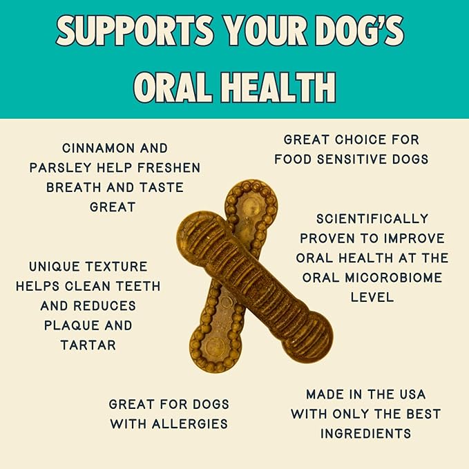 Jiminy's Dental Chews for Dogs, Cinnamon Flavor, Scientifically Proven to Improve Oral Health, Dental Bones Clean Teeth, Fight Bad Breath, and Removes Plaque and Tartar, X-Small, 38ct (Pack of 6)