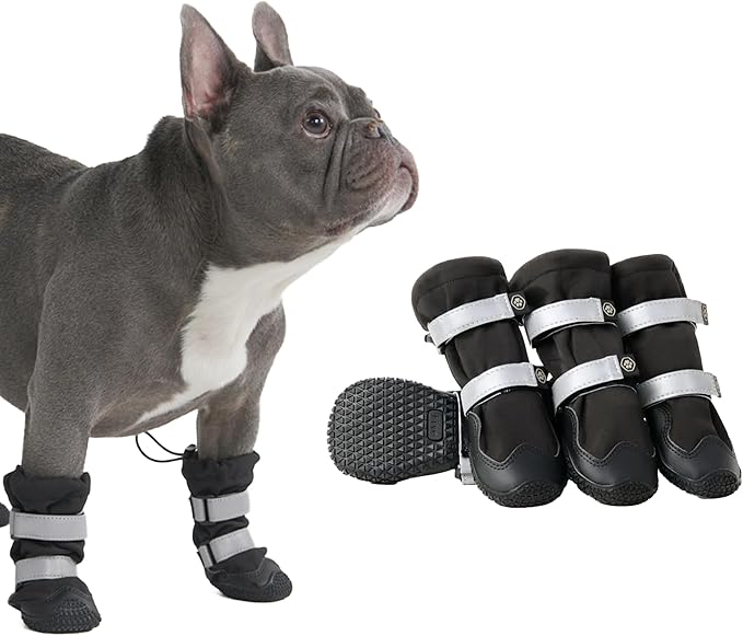 Spark Paws Dog Shoes, Waterproof Dog Boots for Medium to Large Dogs, Non Slip, Breathable Dog Booties and Paw Protectors - 4PCS Doggie Hiking Boots with Reflective Straps - Black - Size 4