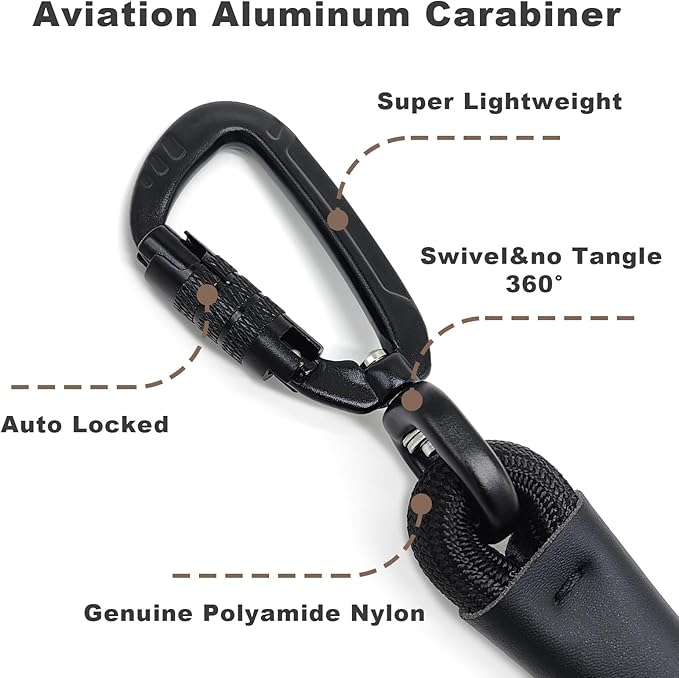 Rope Dog Leash, 6 Foot Heavy Duty Dog Leash with Aviation Aluminum Auto Locking Carabiner, Strong Nylon Pet Lead for Small, Medium, Large Dogs (Brown, 6FT)