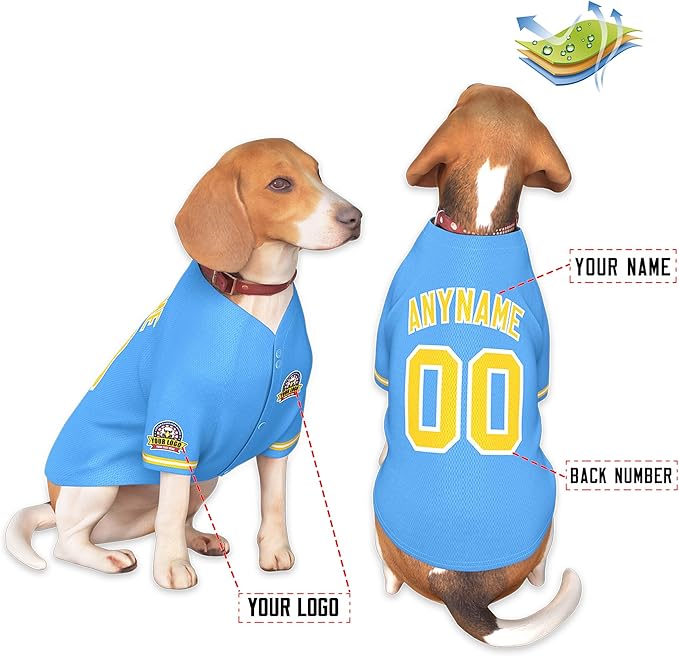 Custom Dog Baseball Jersey with Name Number Logo for Small Pet Dogs-Personalized Dog Shirts