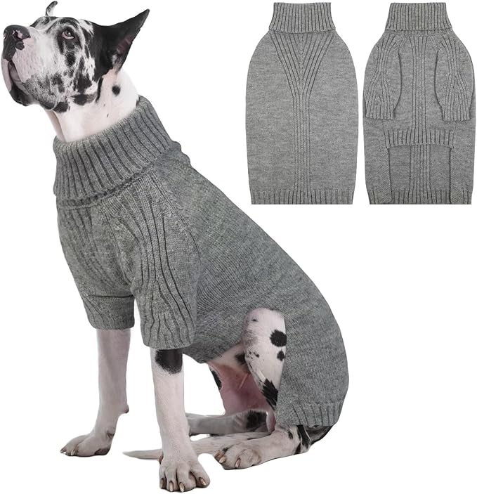 IECOii Great Dane Sweater,5XL Extra Large Sweater for Giant Breed Dogs in Winter,Turtleneck Cold Weather Knit Clothes,Machine Washable,Elastic Pullover for Saint Bernard,Mastiff (Light Grey,XXXXXL)