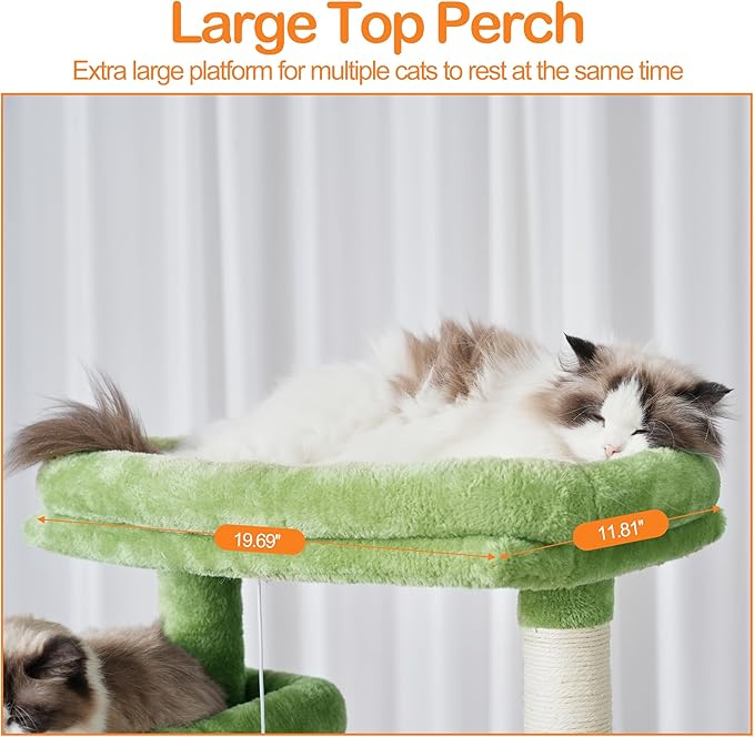 Heybly Cat Tree, 71-Inch Tall Tower for Indoor Cats with 2 Perches, 2 Big Condos, 2 Hammocks, Basket, Scratching Pad, Large Cat Furniture and Condo, Green HCT034GR