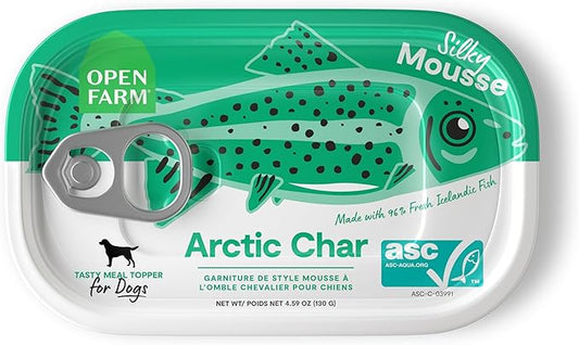 Open Farm, Canned Dog Food Topper, Silky Mousse Made with 96% Responsibly Sourced Icelandic Fish, Grain & Legume Free, Arctic Char Recipe, 4.59oz Cans (Pack of 12)