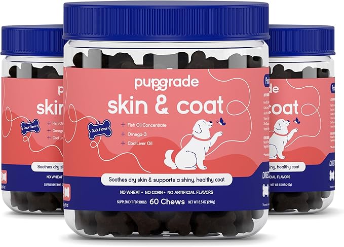 PupGrade Skin & Coat Soft Chew Supplement for Dogs – Supports Healthy Skin, Coat, and Immune Function - Rich in Natural Fish Oil, Omega Fatty Acids, and Vitamins – 180 Soft Chews