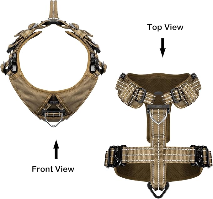 ICEFANG Dog Strap Harness with 4 x Metal Buckles,for X-Large Sized Dog,K9 Vest,Y-Shape Chest,Adjustable Pet Harness,No-Pull Front Leash Clip (X-Large (Pack of 1), Brown)