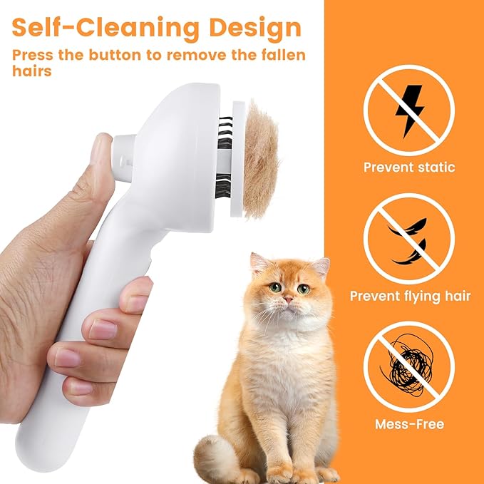 3 in 1 Cat Steam Brush, Pet Steam Brush for Cat Dog Long Short Haired, Pet Spray Hair Removal Comb for Small Animals Shedding & Grooming, Water Mist Spray Brushes with Release Button(White)