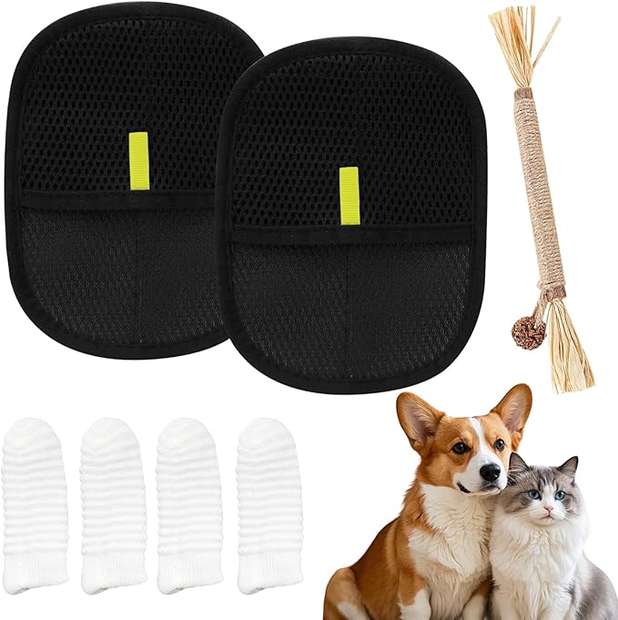 Pet Hair Removal Glove, 2-Pack, Reusable Grooming Brush for Cats & Dogs, Electrostatic Hair Remover for Furniture, Carpet, Car