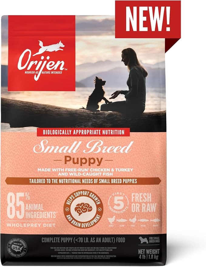 ORIJEN Grain Free High Protein Dry Dog Food Small Breed Puppy Recipe 4lb Bag