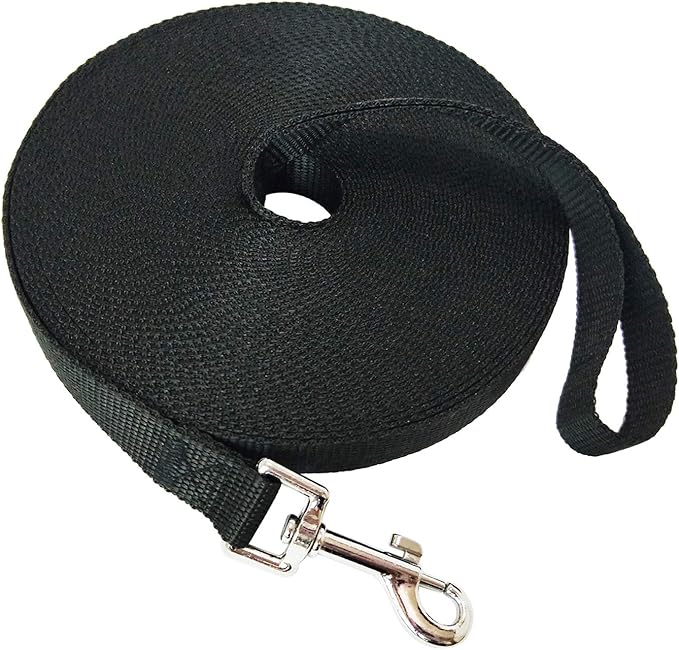 Nylon Training Dog Leash for Small Medium Large Dogs, 15ft 20ft 30ft 50ft Long Leash Dog/Puppy Lead for Obedience Recall Training, Camping (50ft, Black)